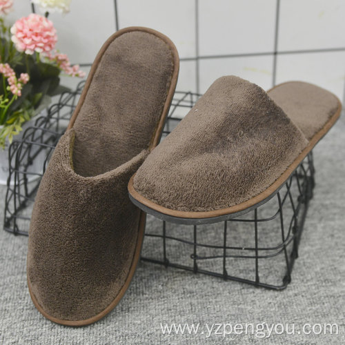 Brown hotel slippers high velour lady slipper